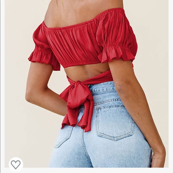 red, crop top blouse with a tie in the back (or could tie in the front) - Picture 3 of 3